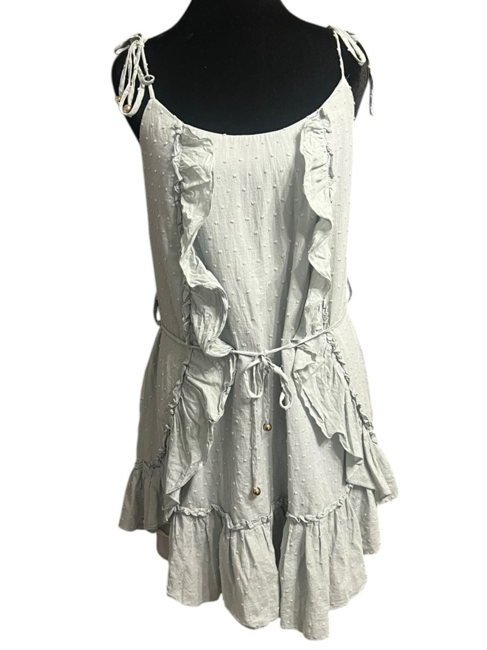 Simplee Light Bluish Green Ruffle Mini Dress S